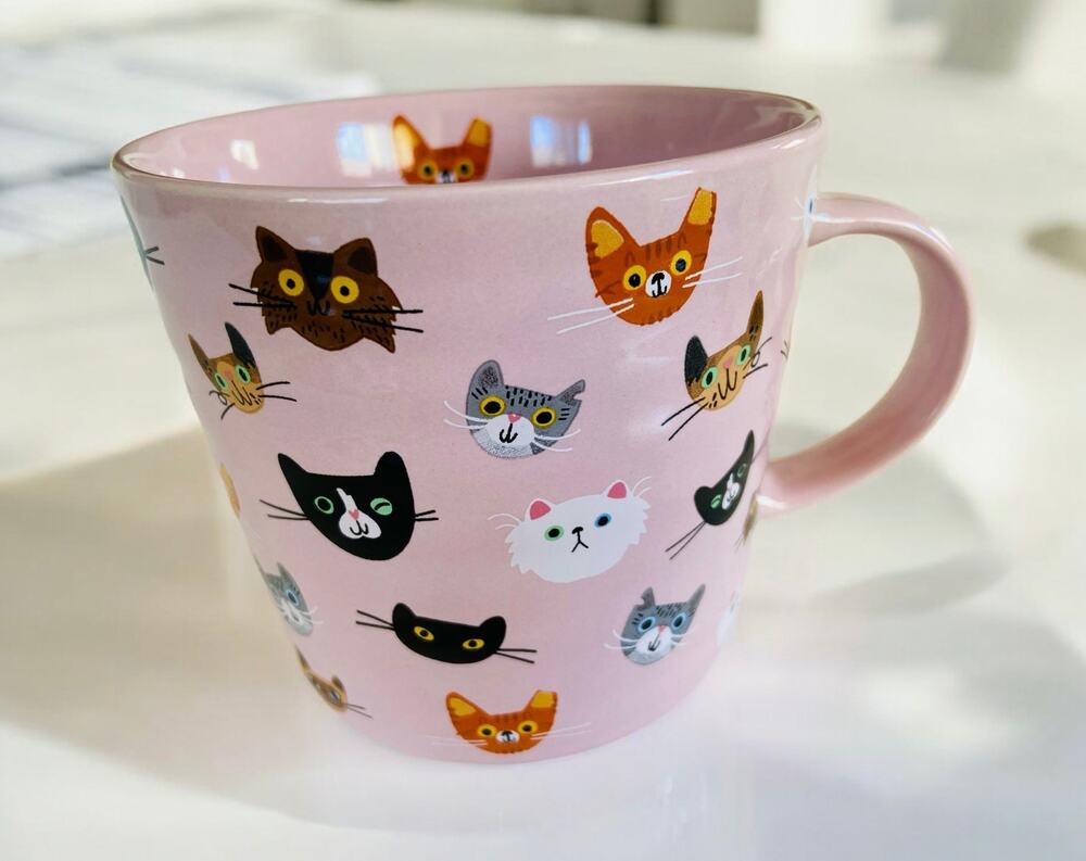 NEW Primo Pink Multi Cats Orange Tabby Black Rescue Cat 18 oz Coffee Tea Mug
